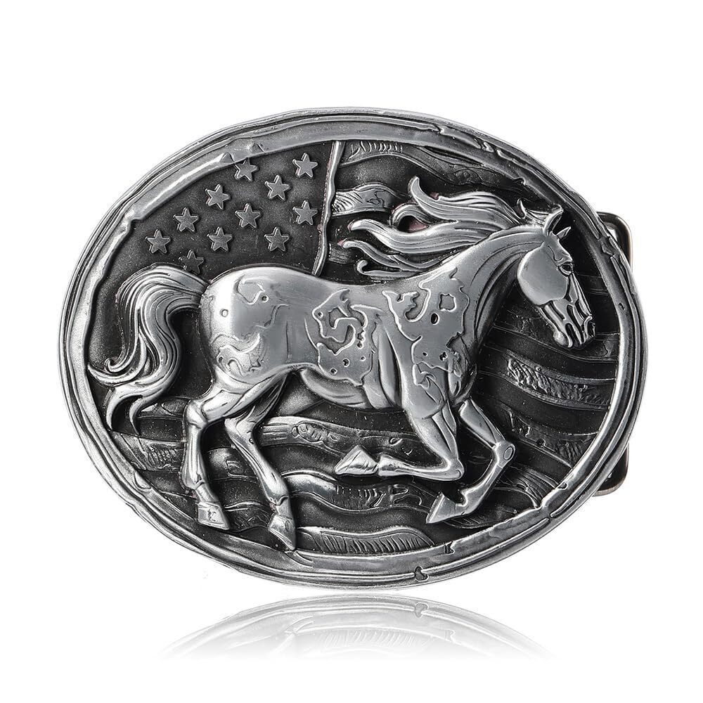 6418 Belt Buckle Cowboy Accessory with Horse Western Fashion Rodeo Belt